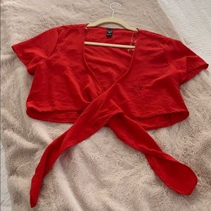 Red tie crop top
